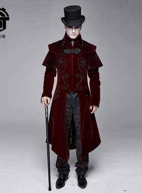 钢铁老爷中世纪复古红色宫廷哥特外套修身长款宴会礼服英爵夹克