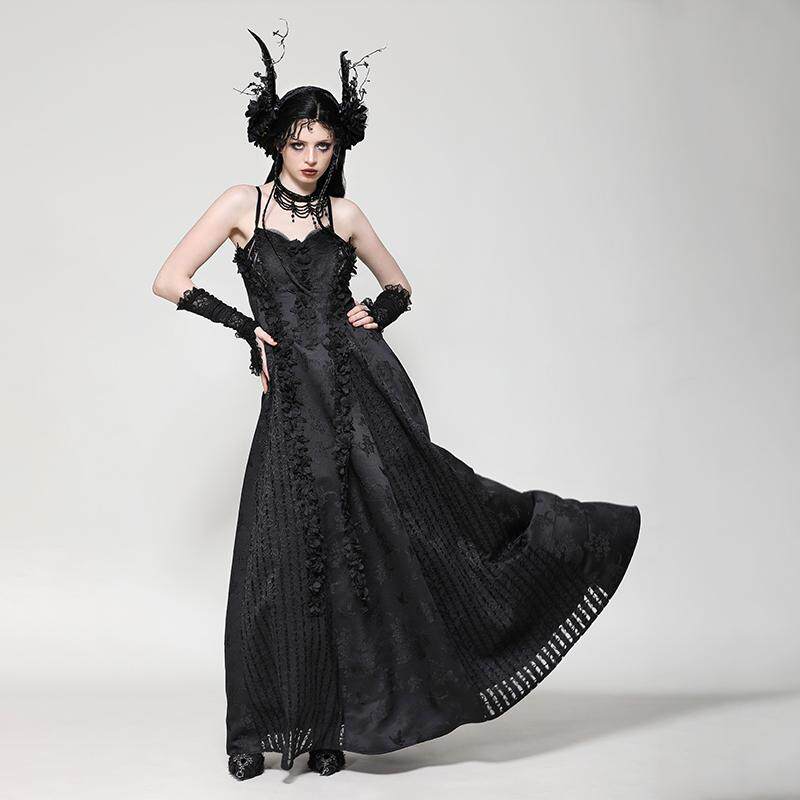 Dark in Love个性原创欧美哥特黑色蝴蝶抹胸蕾丝礼服裙DW1029