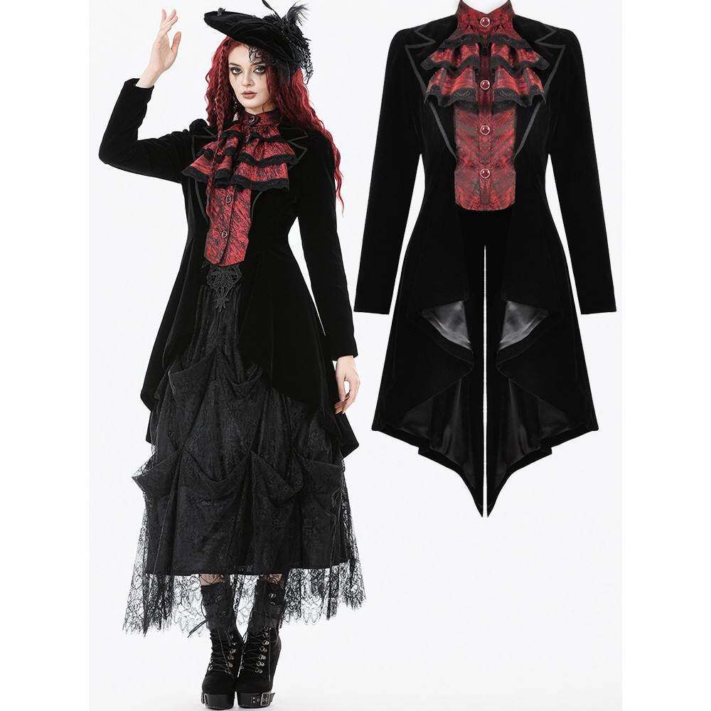DARK IN LOVE哥特女装 红黑提花仿两件式燕尾服JW290