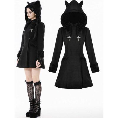 DARK IN LOVE哥特女装 可爱猫耳绒毛连帽外套JW291