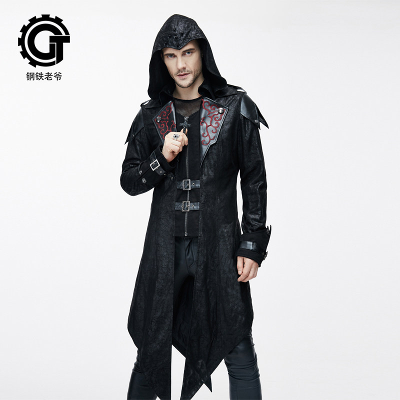 钢铁老爷复古中世纪痞帅气质男装朋克中长款摇滚暗黑风格帅气风衣