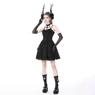 欧美个性原创设计哥特式大交叉带连衣裙