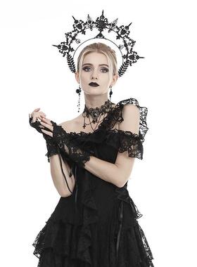 优雅刺绣哥特式黑色蕾丝边手套AGL009