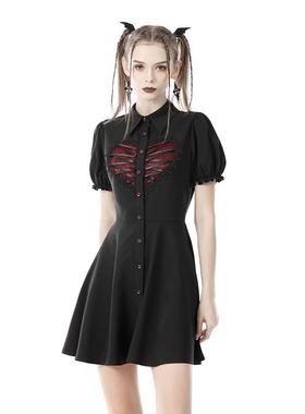 欧美个性原创哥特式绳红色心形纽扣连衣裙DW646
