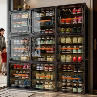架子 盒多层简易鞋 鞋 柜家用门口收纳柜一体靠墙入户室内好看透明鞋
