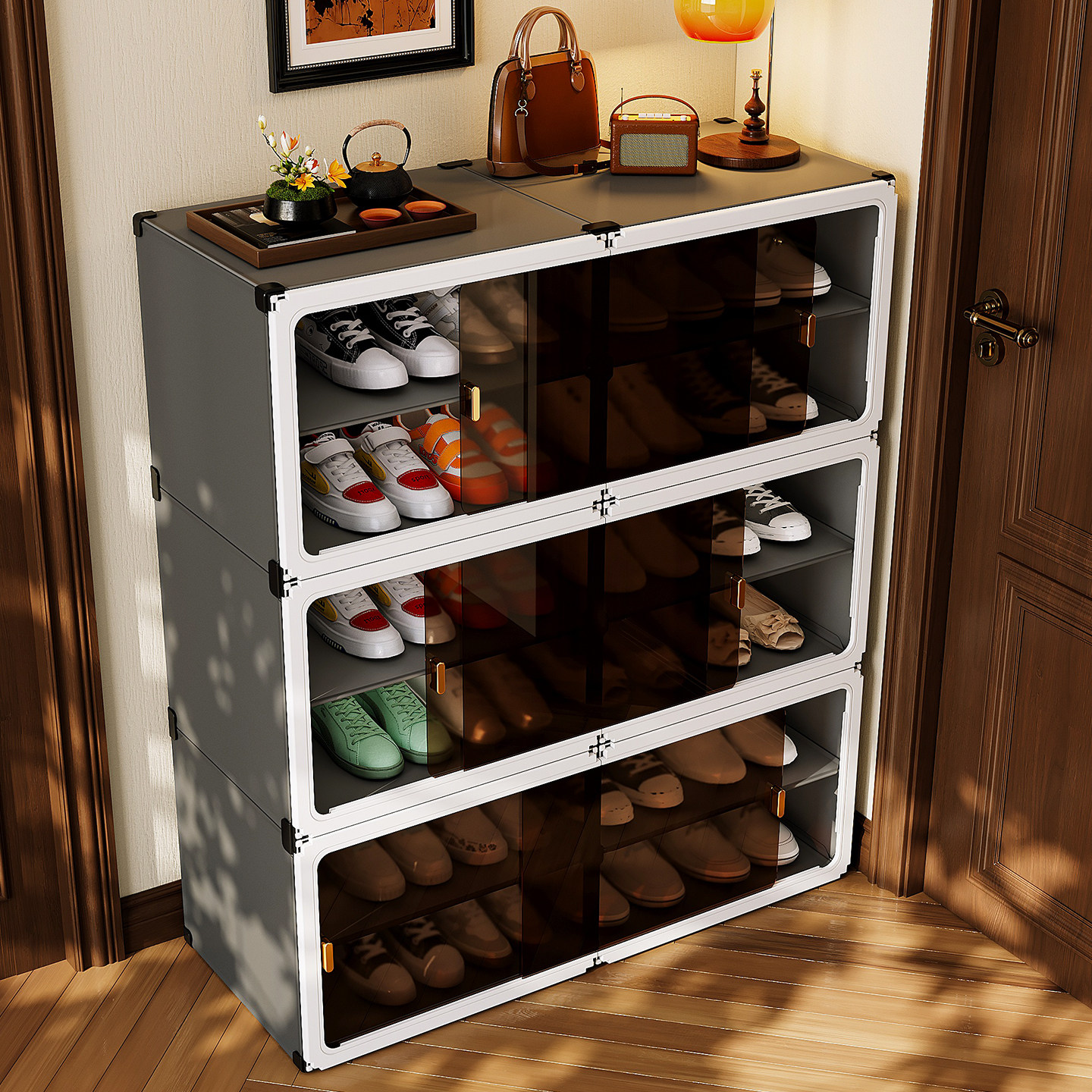 鞋柜家用门口一体靠墙收纳神器多层透明简易2025新款推拉门鞋架子,住宅家具,鞋柜,淘宝优惠券,粉丝福利购,淘宝优惠卷