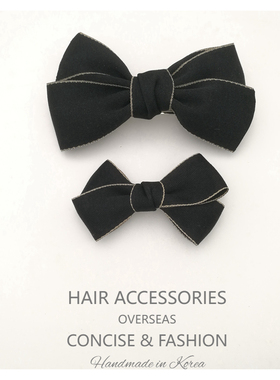 韩国手工蝴蝶结弹簧夹黑色布艺双层大号小号马尾发夹顶夹全发半发
