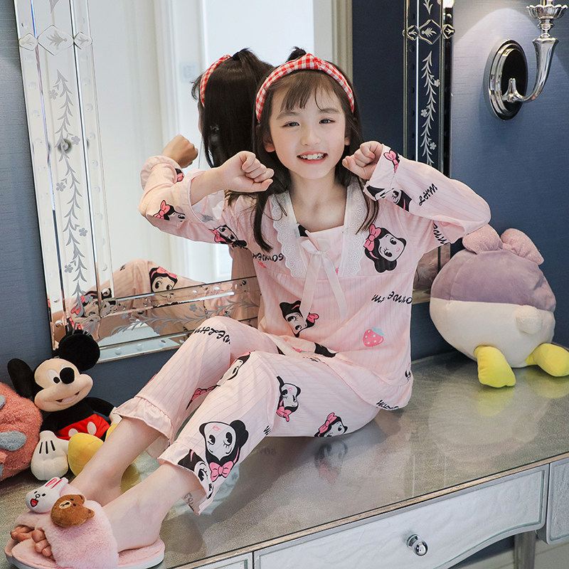 女童睡衣春秋薄款儿童纯棉家居服可爱超萌小孩长袖夏季空调服套装
