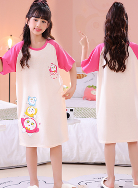 儿童睡衣女孩睡裙夏款女童短袖薄款纯棉可爱公主裙家居服2024新款