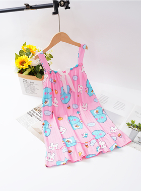 2025夏季吊带睡裙女童薄款中大童睡衣可爱公主儿童中裙女孩家居服