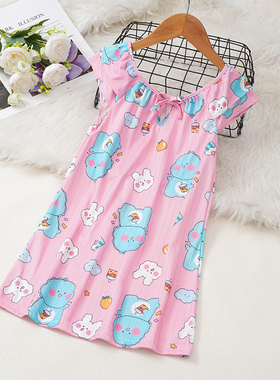 夏季儿童睡裙薄款短袖女童睡衣中大童可爱女孩公主宝宝卡通家居服