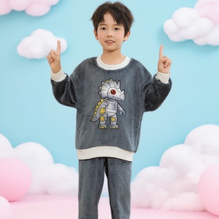 儿童珊瑚绒睡衣女孩冬季薄款可爱宝宝男童小孩法兰绒家居服套装