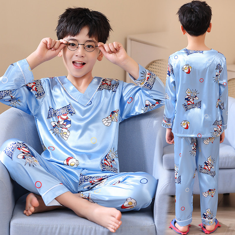 儿童睡衣男童春秋季冰丝2026新款薄款套装可爱卡通小孩中大童宝宝