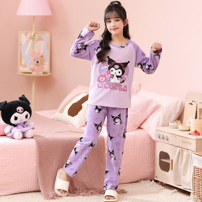 2025新款女童睡衣春秋季长袖纯棉薄款套装儿童女孩大童洋气家居服
