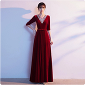 合唱团演出服女长裙2025新款 舞台独唱金丝绒中老年大合唱成人礼服