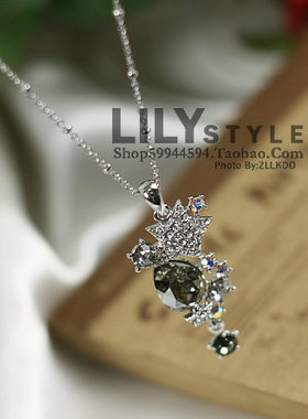 镀银饰品满钻水滴吊坠短项链