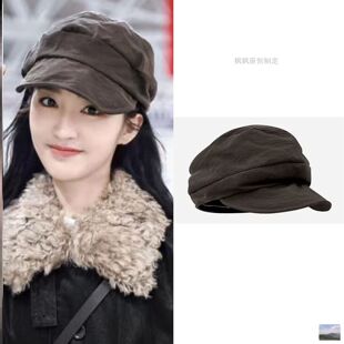 邓恩熙同款咖色帽子女2026新款高级感气质文艺复古云朵褶皱贝雷帽