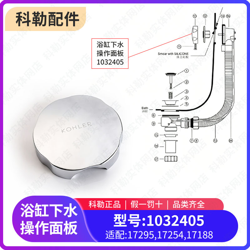 科勒浴缸下水器配件面板旋钮图片