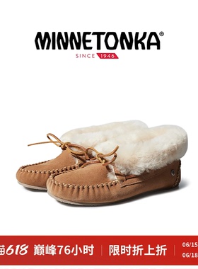 MINNETONKA/迷你唐卡CHRISSY乐福毛毛鞋女士雪地靴羊皮外穿保暖