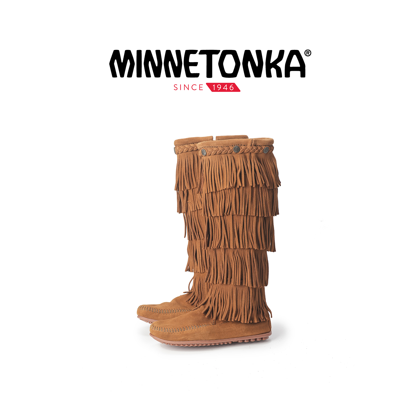 MINNETONKA/迷你唐卡25年新品潮流冬季高筒靴子五层流苏长筒靴女