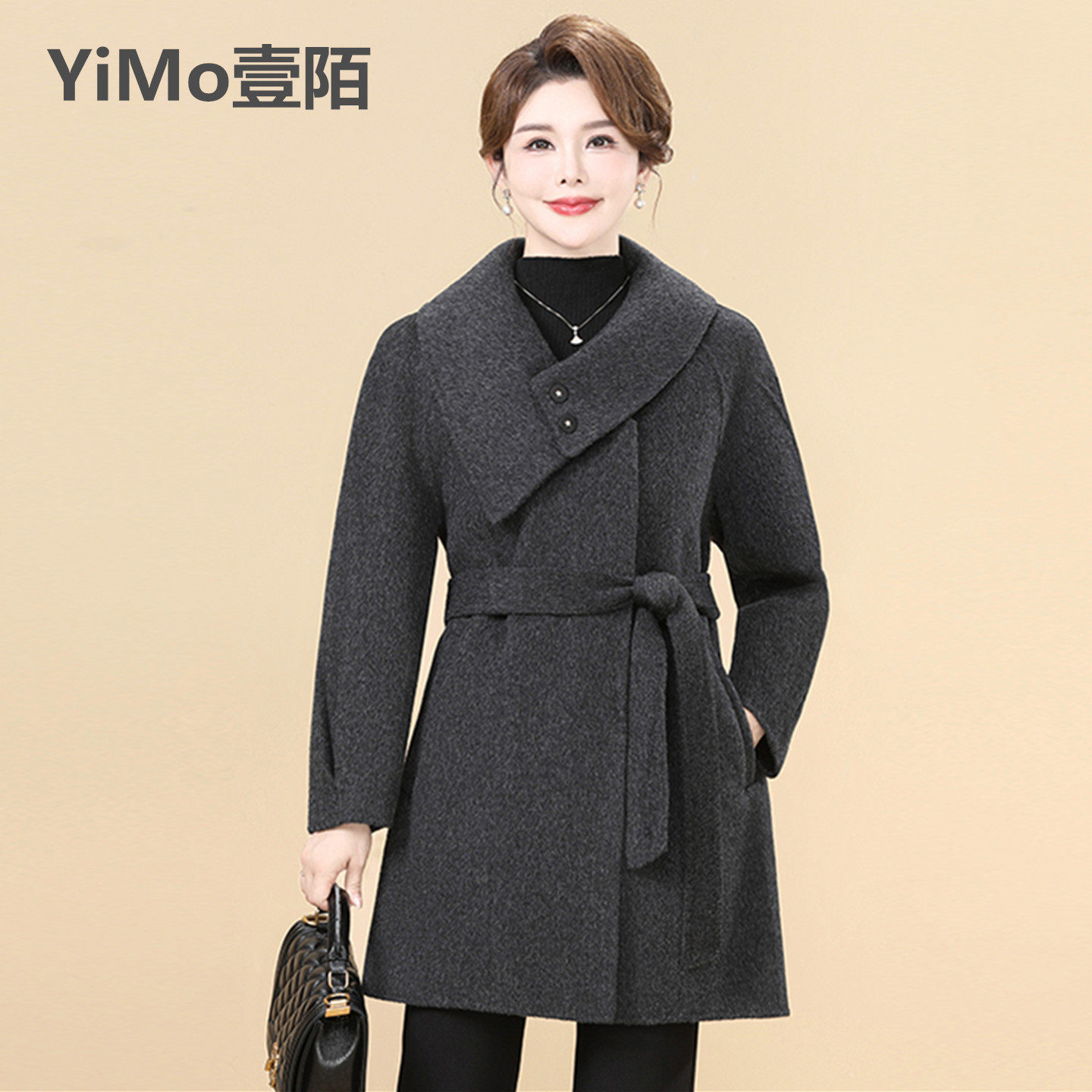 秋冬新款双面羊毛大衣中长妈妈装