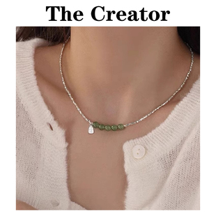 999纯银平安喜乐和田玉碎银子项链女款2025新款锁骨链情人节礼物