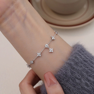 925纯银锆石幸运草手链女2025新款轻奢高级感设计送女友礼物