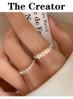 高级感素圈指环~999纯银珍珠戒指