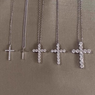S925纯银十字架锆石项链女款 高级感毛衣链轻奢小众锁骨链 2024新款