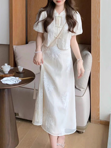 新中式轻国风上衣佛系清冷感禅意风改良旗袍裙连衣裙女夏两件套