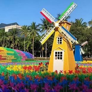 户外景区旅游景点公园摆件风车荷兰木制品花海田园电动风车美陈