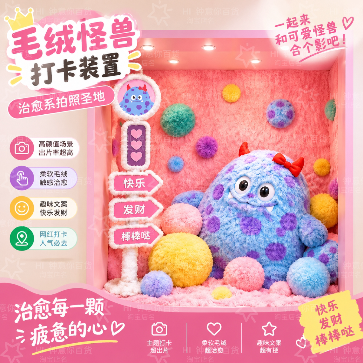 元旦巨型毛绒怪兽打卡拍照商场橱窗玩具店服装店网红引流布置装饰
