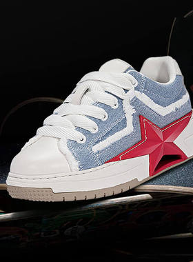 【明星同款】PENTAGONAL HEART五角心国潮男女增高牛仔红色星星鞋