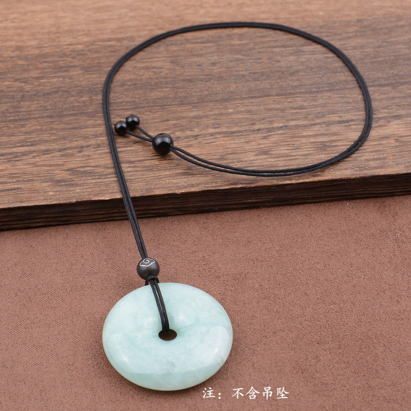 复古1mm极细款黑檀木镶银丝项链绳子女款儿童平安扣专用吊坠挂绳