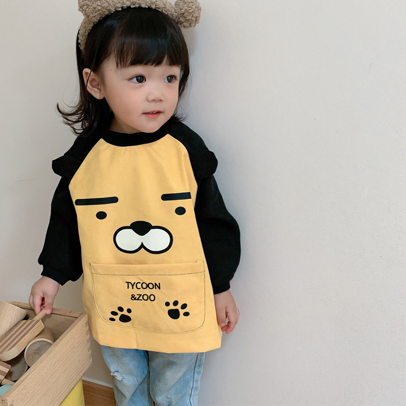 灯芯绒宝宝罩衣纯棉秋冬防水男女童吃饭围兜儿童防脏婴儿长袖反穿