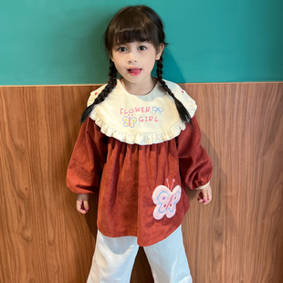 女童洋气防水反穿罩衣女孩时尚可拆卸围嘴防脏护衣公主防脏衣宽松