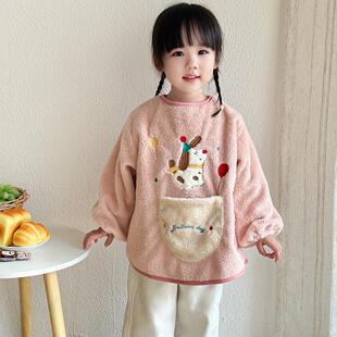 秋冬宝宝罩衣加绒防水儿童反穿衣女童画画衣小孩护衣男防脏吃饭衣