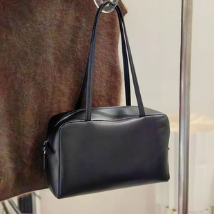 羊皮保龄球包女黑色手提包大容量腋下包单肩包手提腋下包波士顿包