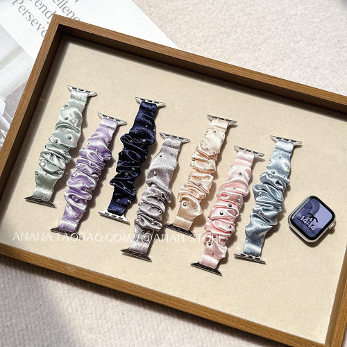 高级感点钻发圈弹力表带适用applewatchs11苹果s10小米手环8/9新