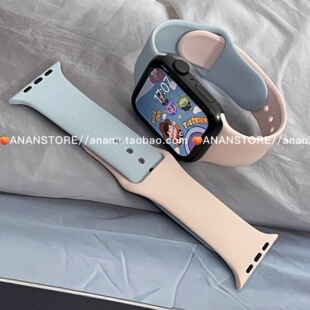 ANANSTORE奶蓝粉砂拼色表带适用苹果iwatchs9小众ins风s876se简约