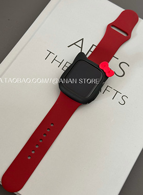 酷酷可爱kitty软表壳酒红表带适用苹果s11代applewatchs10新年se3