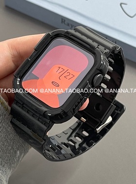 ANANSTORE 百搭黑色运动硅胶表带表壳适用苹果手表iwatch8765代SE