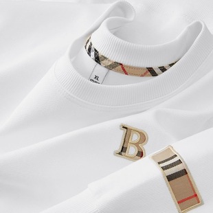 2025新款修身卫衣男秋冬款厚重磅纯棉男士潮牌刺绣圆领纯色打底衫