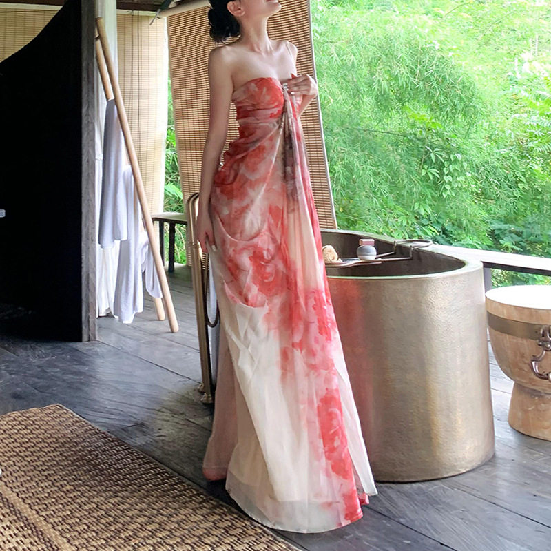 繁花 夏季新款气质显瘦小众扎染新中式连衣裙女夏季新款气质显瘦