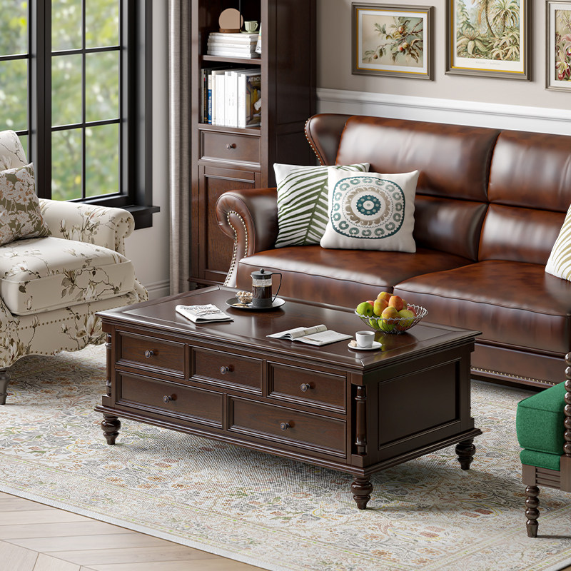 蒙杰西美式全实木茶几客厅储物柜轻奢抽屉式长方形咖啡桌茶几,住宅家具,茶几,淘宝优惠券,粉丝福利购,淘宝优惠卷