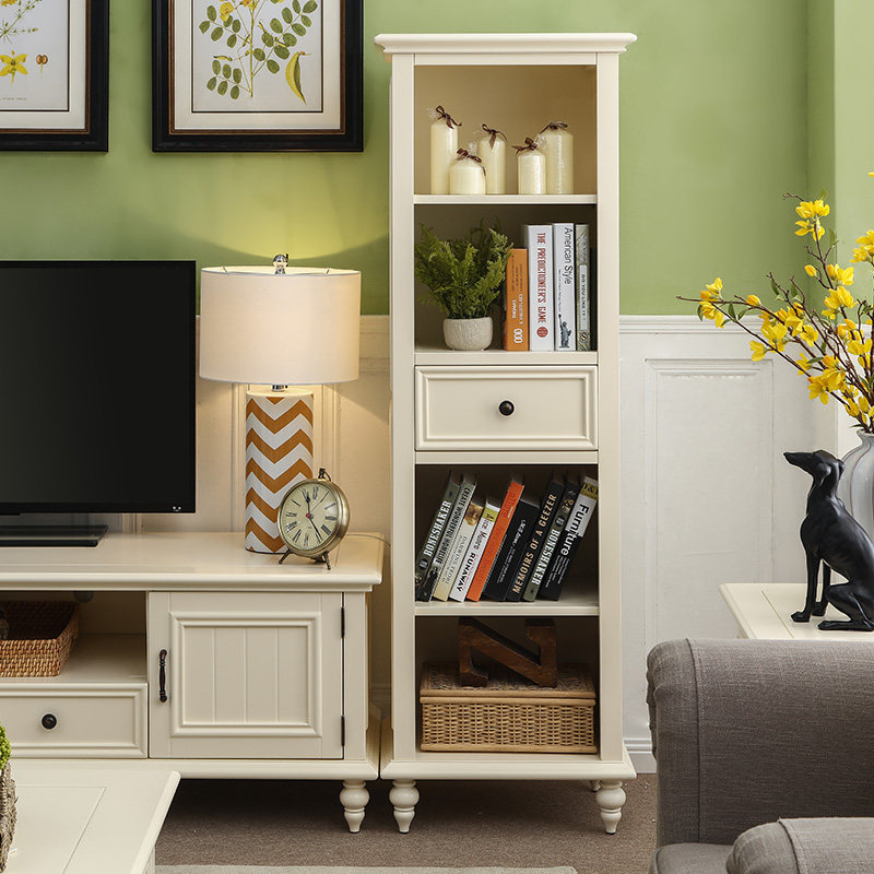 蒙杰西美式复古奶油风全实木边柜立柜黑白色现代简约储物客厅窄柜