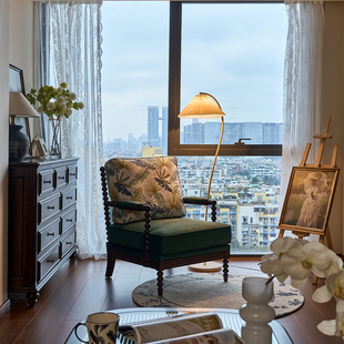 蒙杰西法式单人沙发椅美式布艺阳台休闲懒人躺椅客厅复古老虎椅