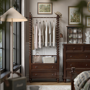 蒙杰西美式复古全实木挂衣架衣帽架法式架子家用卧室落地床边家具