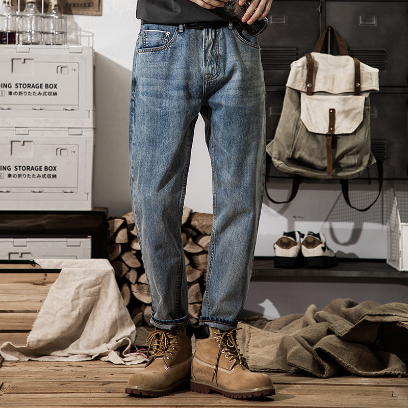 2025年新款猫须工艺牛仔裤男冬石磨水洗复古直筒宽松休闲九分裤,男装,牛仔裤,淘宝优惠券,粉丝福利购,淘宝优惠卷