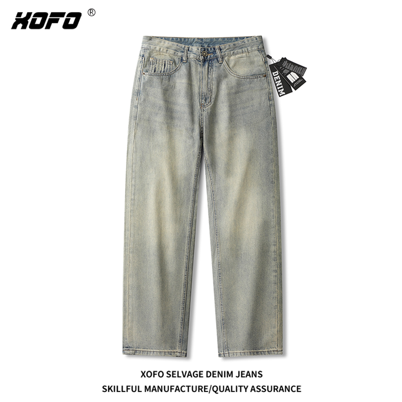 美式高端复古宽松直筒牛仔裤男秋季新款柔软透气水洗做旧长裤子